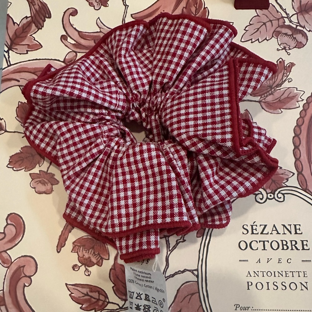 Sezane Red Checkered Scrunchie